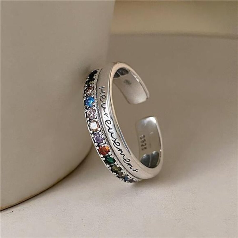 925 Sterling Silver Rhinestone Open Ring - Picture 5 of 10